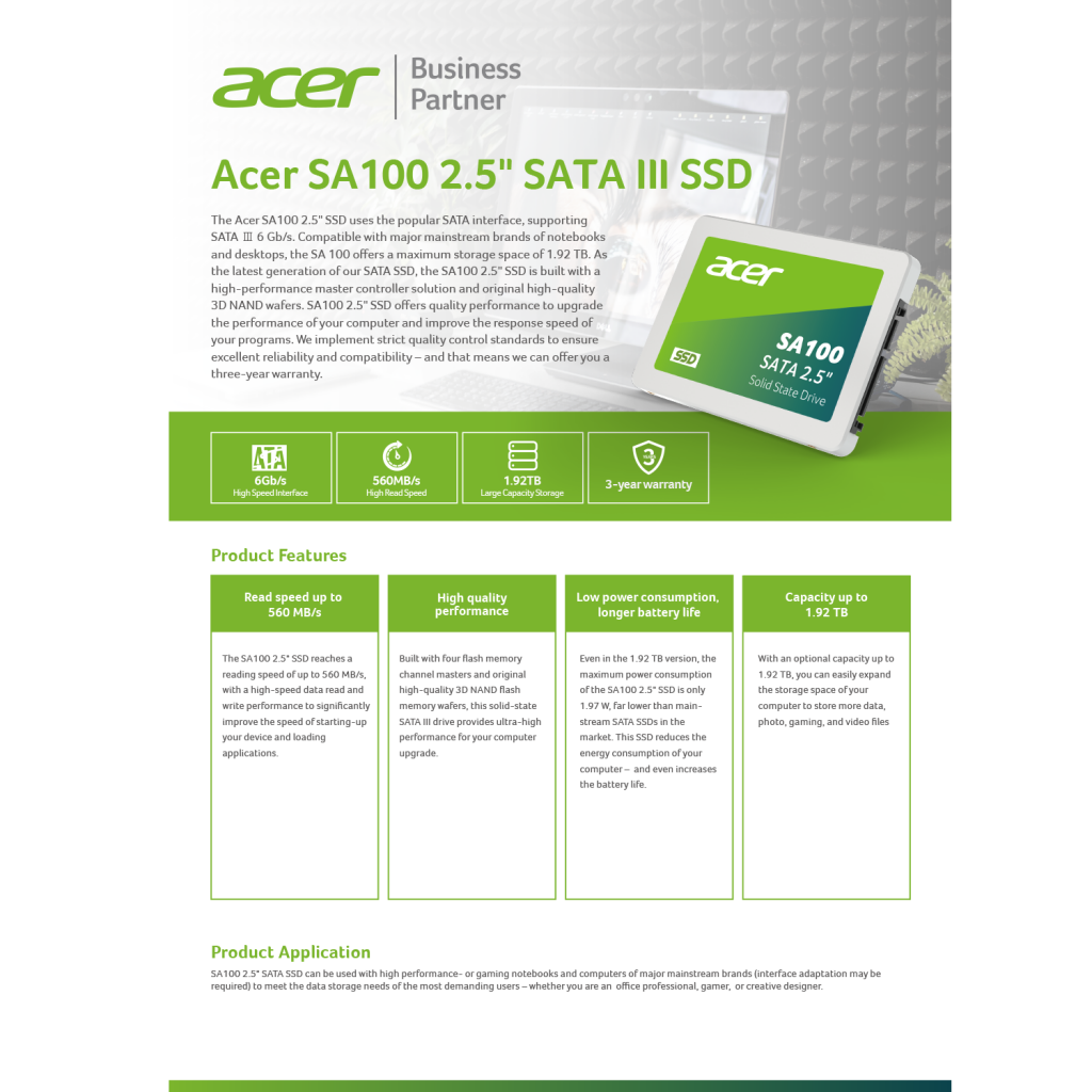 SSD (เอสเอสดี) ACER SATA 2.5 SA100 240GB - THREE B INTERTRADE (THAILAND ...
