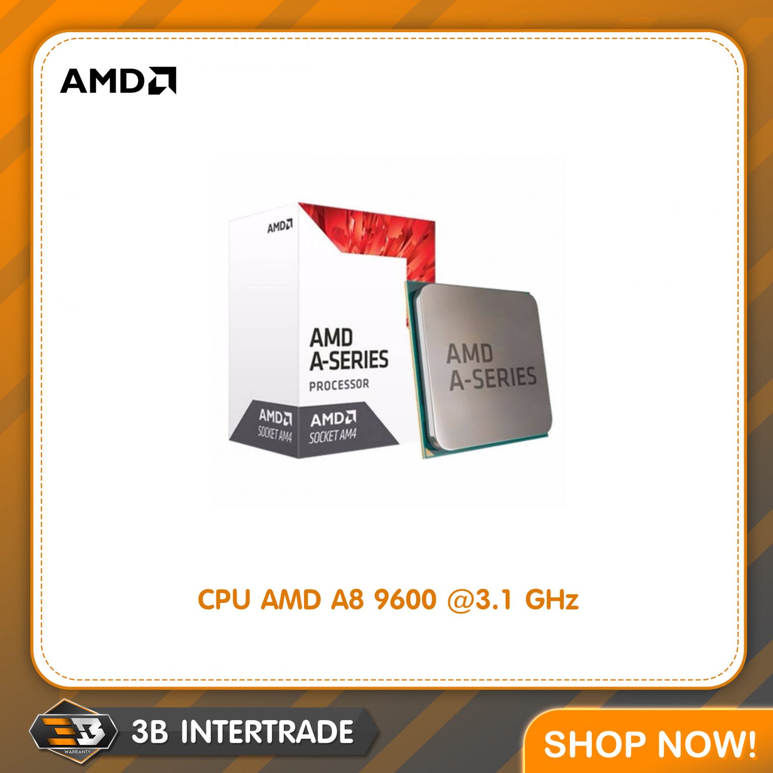 CPU (ซีพียู) AMD A8-9600 3.1GHz APU 4Core AM4 7th Gen พร้อมกราฟฟิค Radeon R7 Series