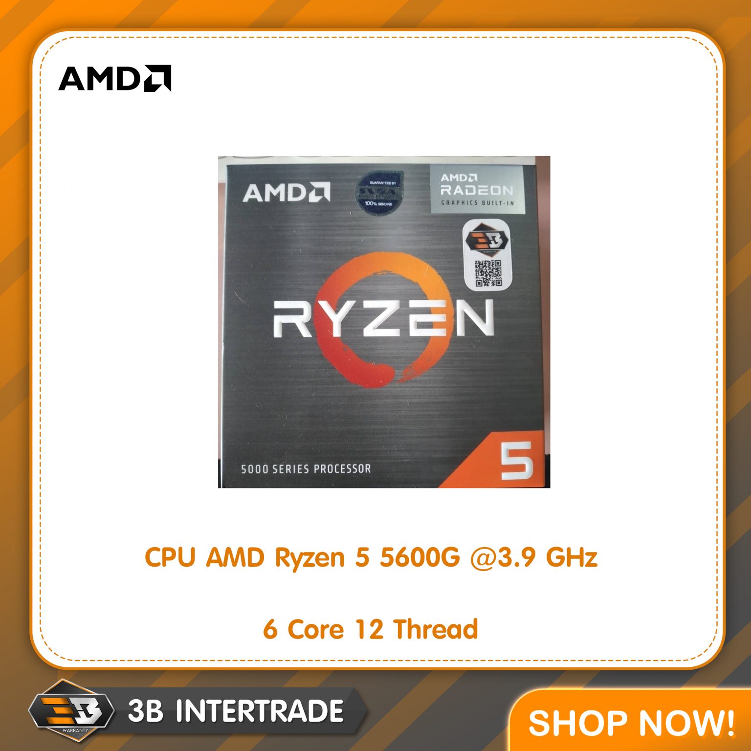 CPU AMD AM4 RYZEN 5 5600G 3.9 GHz 6 Core 12 Thread
