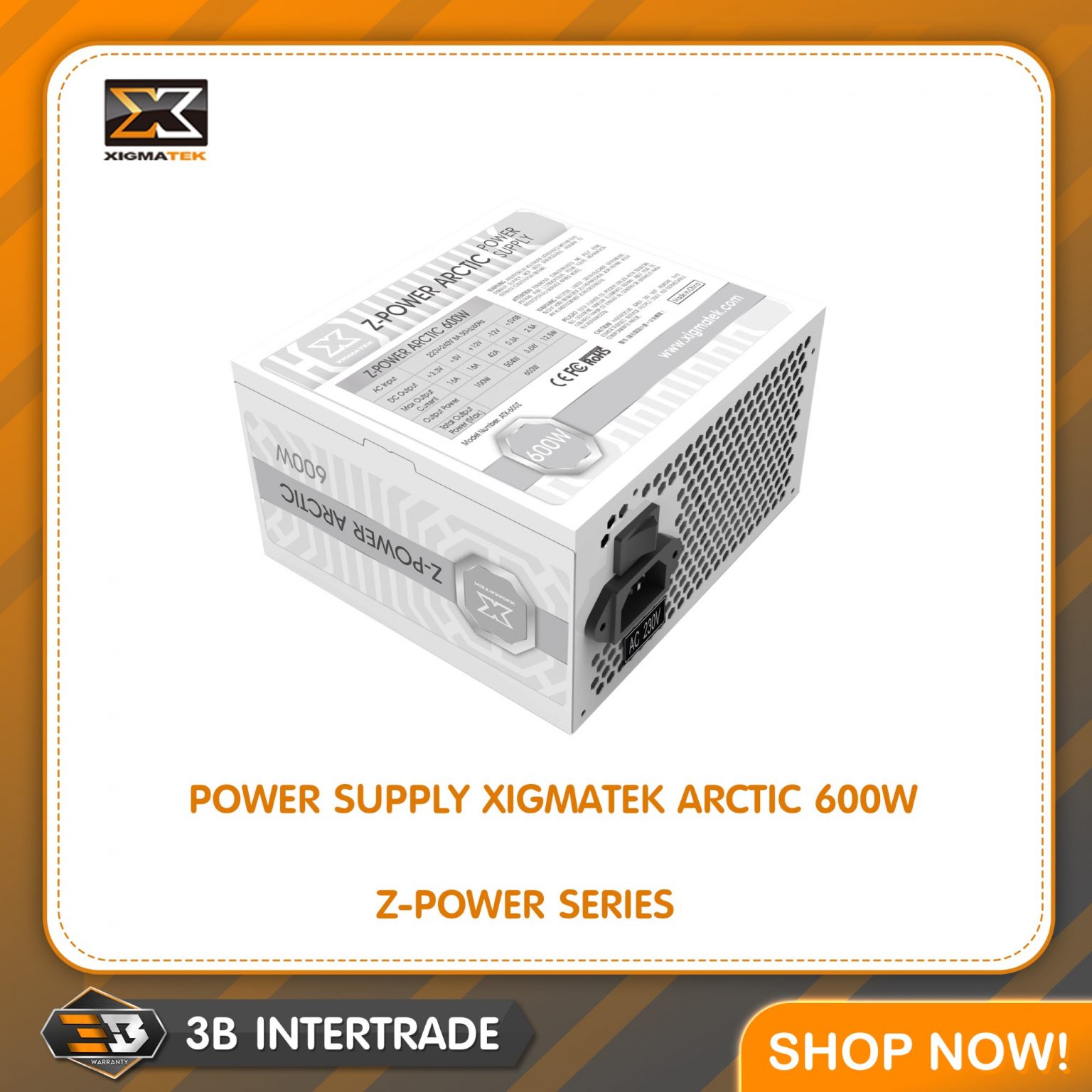 POWER SUPPLY (อุปกรณ์จ่ายไฟ) XIGMATEK Z-POWER SERIES ARCTIC 600W