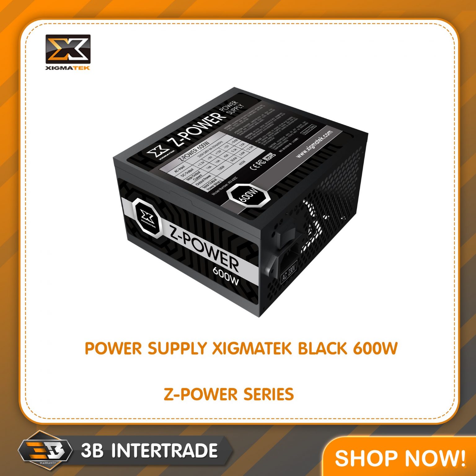 POWER SUPPLY (อุปกรณ์จ่ายไฟ) XIGMATEK Z-POWER SERIES BLACK 600W
