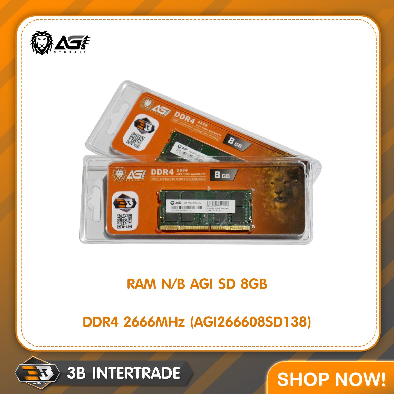 RAM(แรม) N/B AGI SD 8GB DDR4 2666MHz (AGI266608SD138)