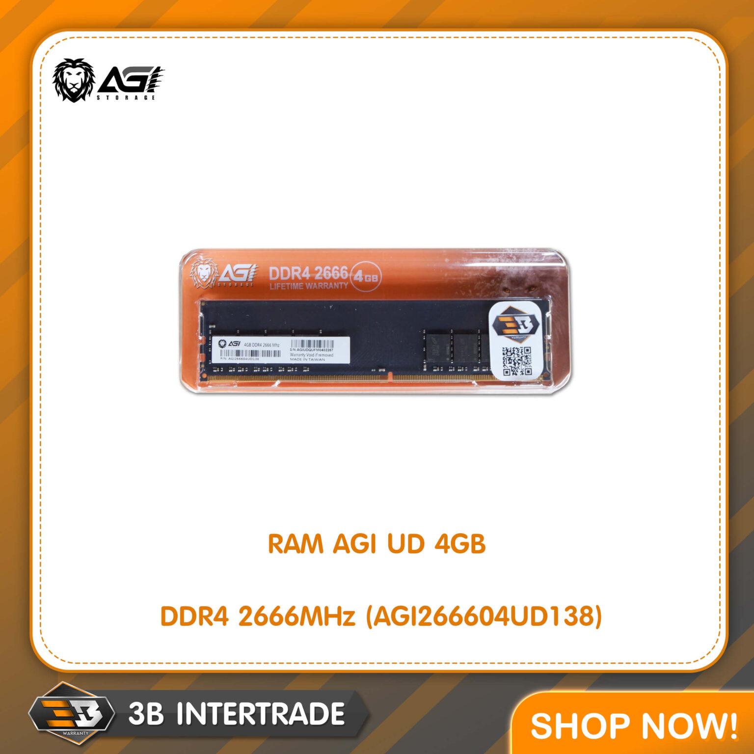 RAM(แรม) AGI UD 4GB DDR4 2666MHz (AGI266604UD138)