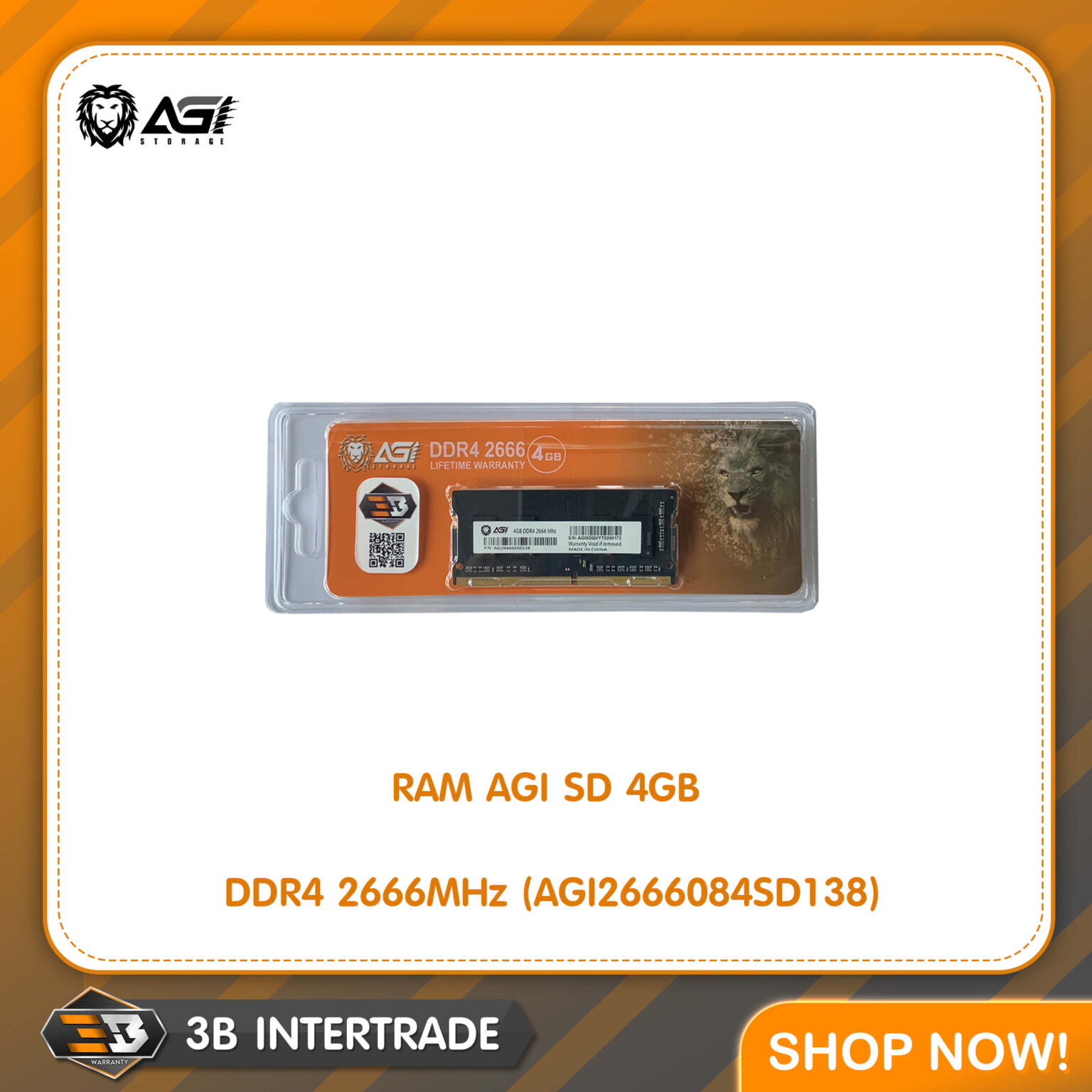 RAM(แรม) N/B AGI SD 4GB DDR4 2666MHz (AGI2666084SD138)